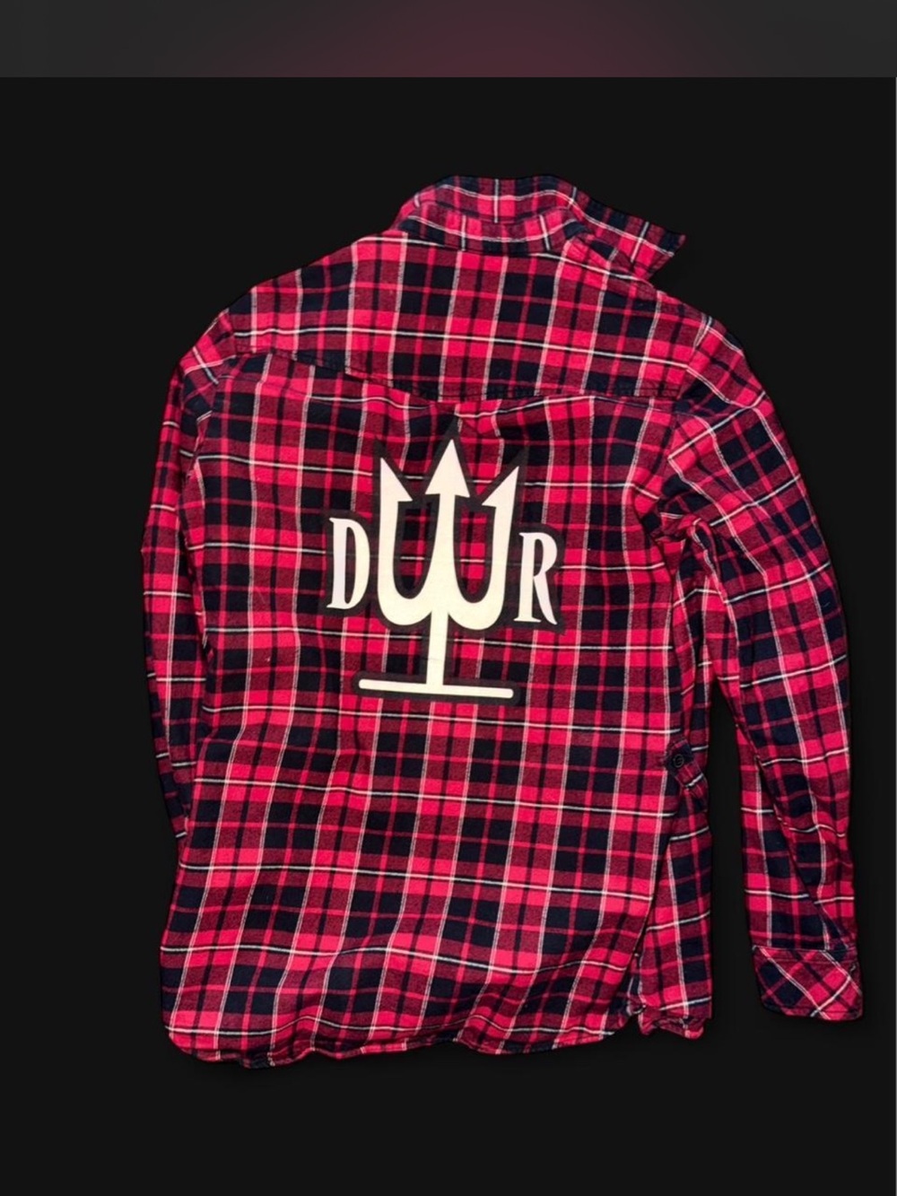 Red Plaid Men's Flannel Shirt with Back Graphic
